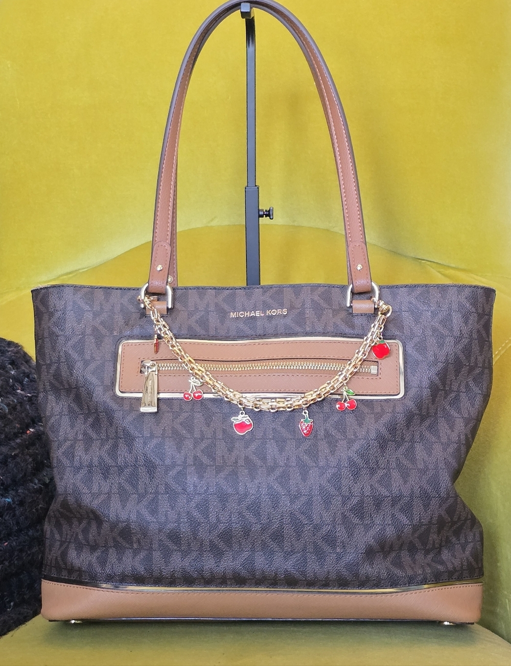 Michael Kors Brown Tan MK Logo Laptop Tote